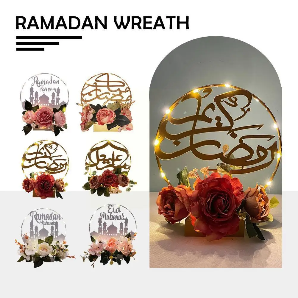 

Eid Festival Party Favors Iron Art Artificial Wreath Crafts Decoration With Garland Ornaments Lamp Floral Light Home T6s0