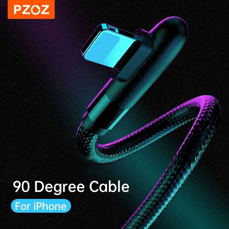Фото PZOZ 3A Кабель 90 градусов для iPhone 14 13 12 11 Pro Max Xs Xr X 8 6 Plus 5 5S SE iPad Кабель для быстрой зарядки Зарядное устройство Провод Кабель №4