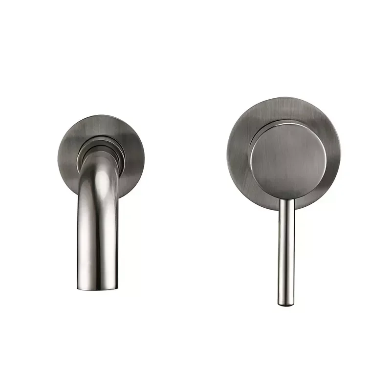 

Ronda Stainless Steel Solid Brass Trim Taps 2 Hole Wall-Faucet Set Hot Anc Cold Water Bathroom Sink Mixer Small Tap