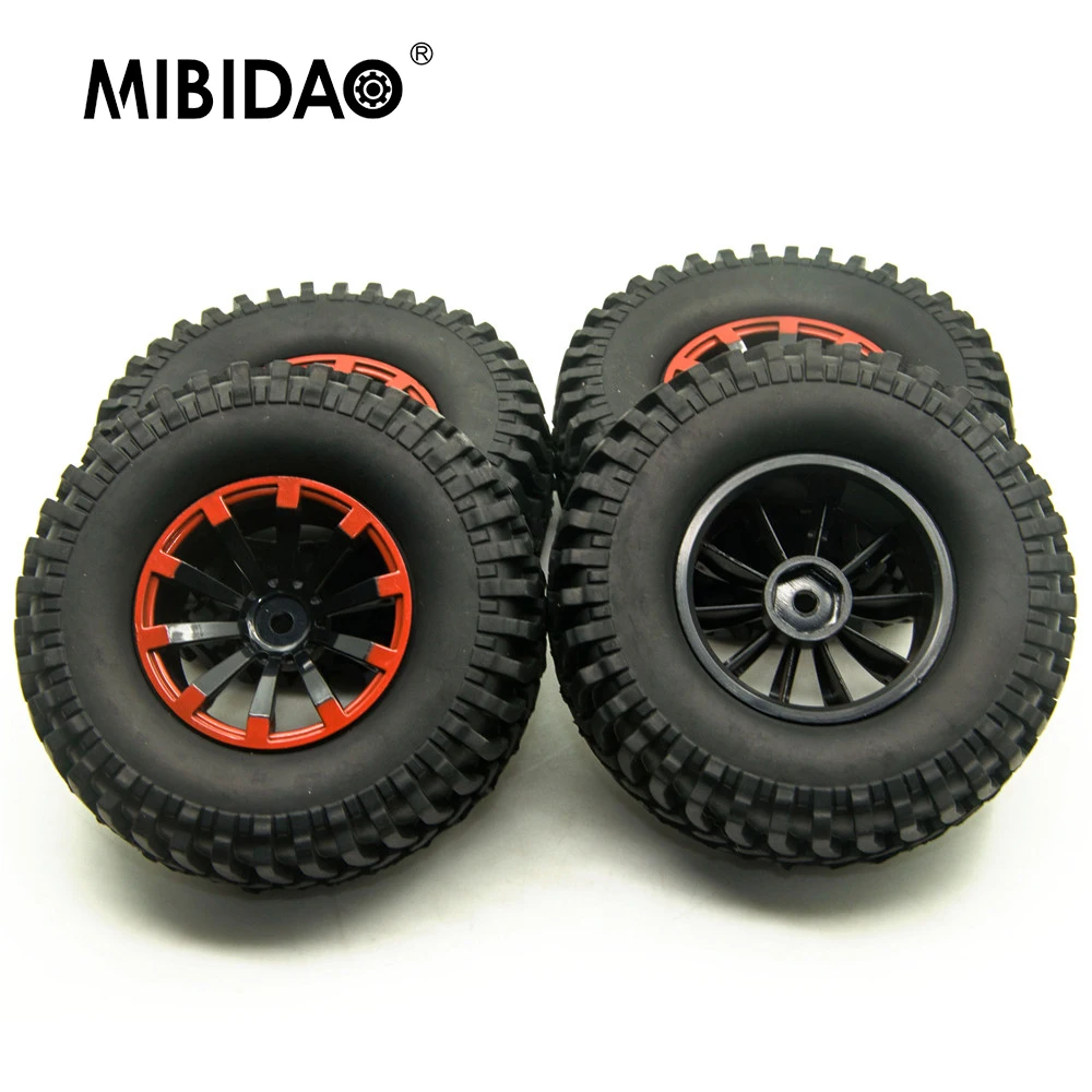 

MIBIDAO 4Pcs 1.9 inch Plastic Wheel Rims with 100mm Rubber Tires for Axial SCX10 CC01 D90 D110 1/10 RC Crawler Car Model Parts
