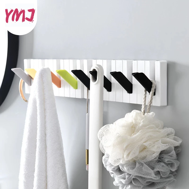 Creative Piano Keyboard Shaped 4 Hooks Hanging Clothes Simple Hanger Wall Organizer Key Decorative Household Home Storage Hooks