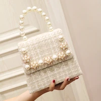 new versatile tide womens bag fashion pearl chain woolen cloth handbag elegant retro sweet shoulder messenger bag for women