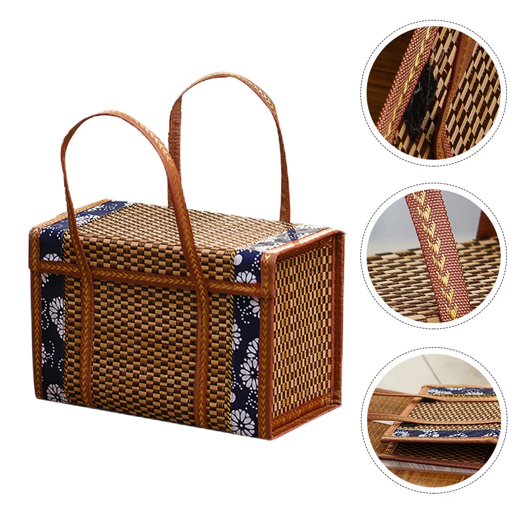 

Fruit Basket Multipurpose Woven Food Storage Bamboo Kids Beach Tote Groceries Portable Fruits Picnic Foldable Child Lid