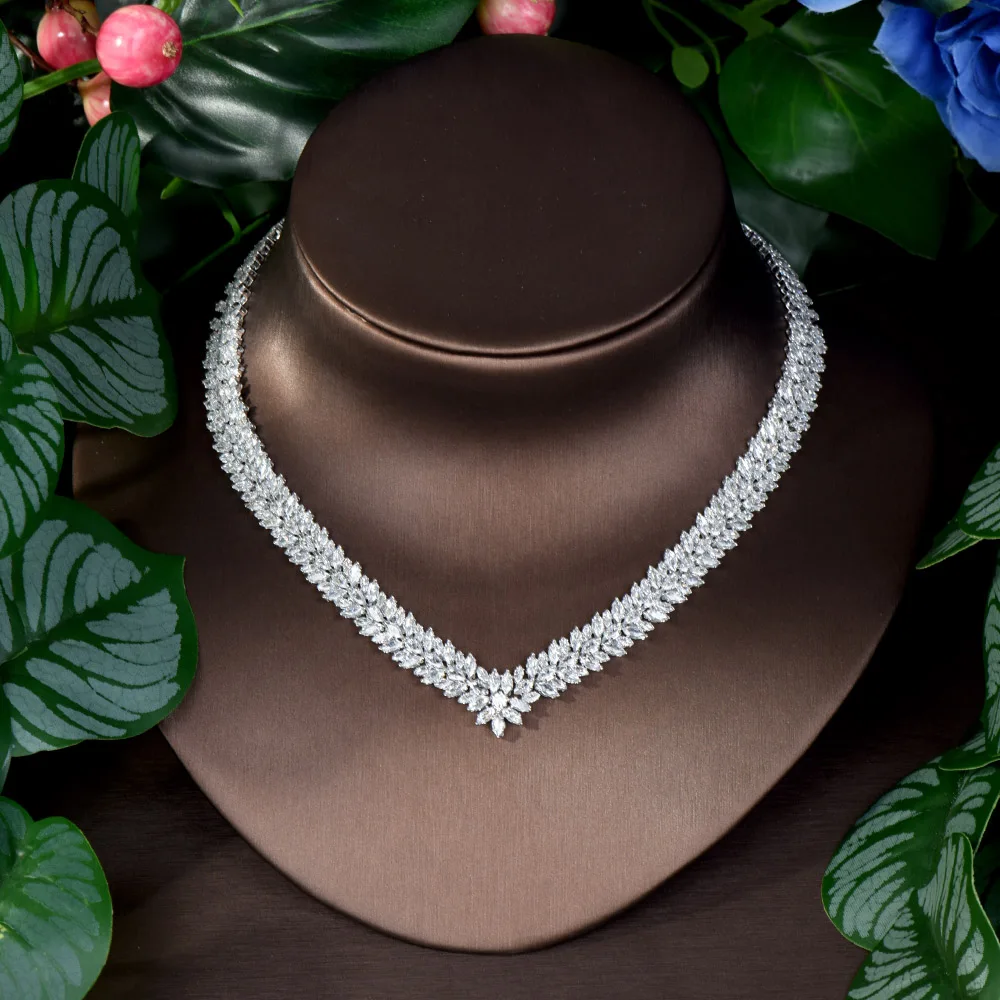 HIBRIDE африканский CZ Pave Leaf дизайн длинное ожерелье серьги свадебные комплекты