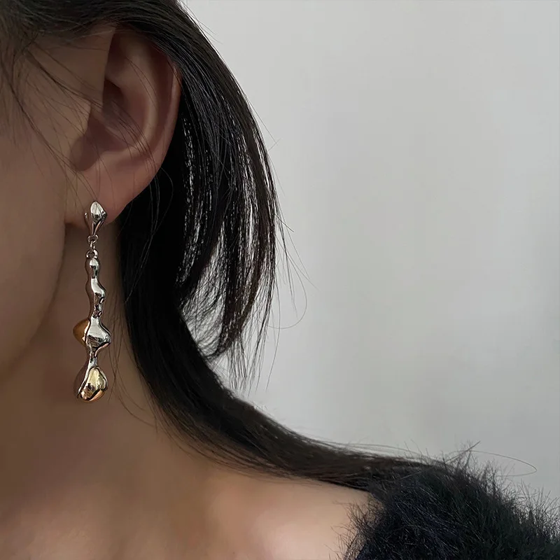 

U-Magical Temperament Irregular Geometric Contrast Color Metal Dangle Earring for Women Long Tassel Earring Jewelry Accessories