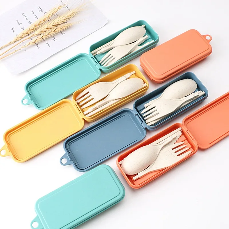 

Foldable Cutlery Set Portable Travel Dinnerware Utensil Box Eco-friendly Wheat Straw Tableware Detachable Knife Fork Spoon