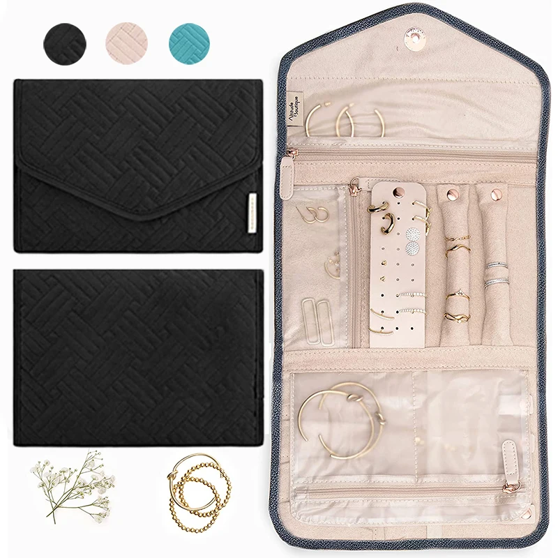 

Travel Jewelry Organizer Bag Roll Foldable Jewelry Case Portable Jewelry Storage Bags Necklace Earrings Rings Case Multifunction