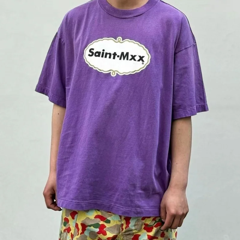 Фото Футболка Y2K Grunge Saint Mxx Chaos Print, фиолетовая, винтажная, оверсайз, хлопковая, в стиле стритвир №4