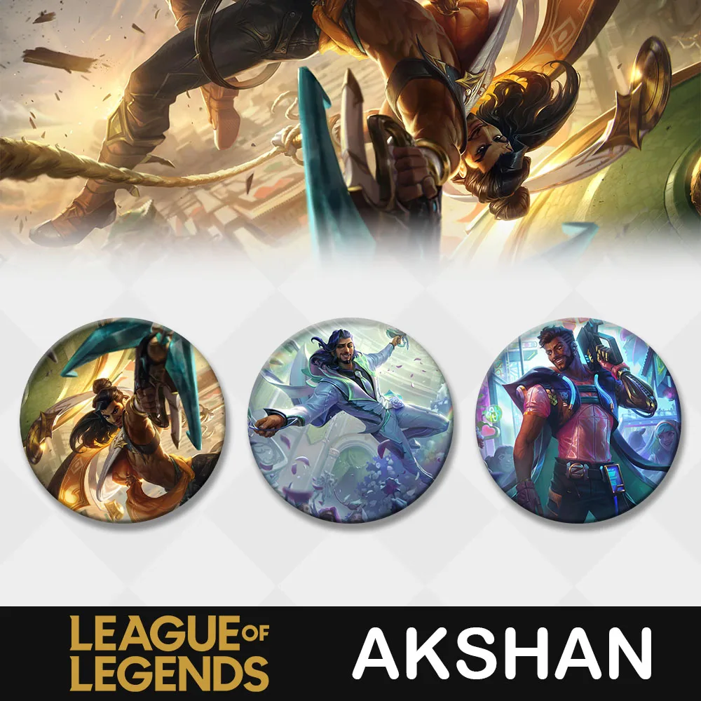 

League of Legends Badge Akshan LOL Champions Brooch Character Pin 58mm Metal Badges Icon Hot Games Clothes Backpack Decor Gift