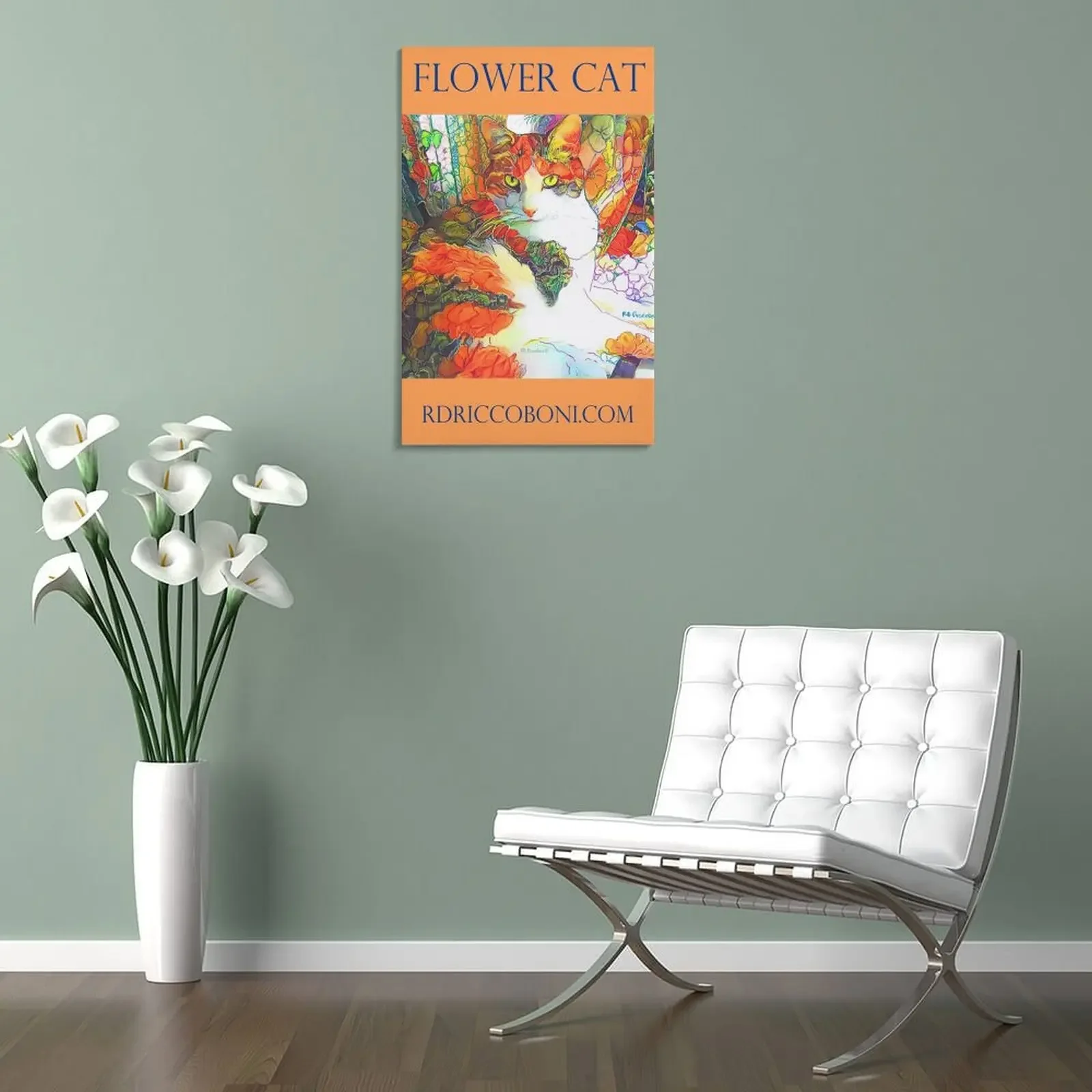 Картина &quotЦветочный кот&quot RD Riccoboni печать на холсте