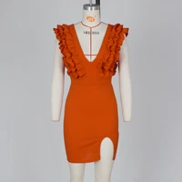 sexy pleated deep v neck dresses for women 2022 club party evening plus size mini dress orange elegantes vestidos de fiesta ete
