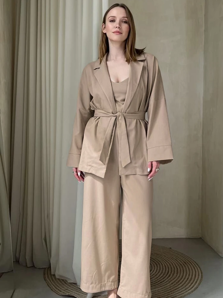 

Комплект одежды Linad женский из 3 предметов, Свободная Домашняя одежда, пижама цвета хаки с длинным рукавом, бюстгальтер с V-образным вырезом, повседневные брючные костюмы, осень 2023