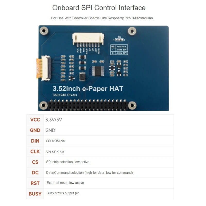 Шляпа для электронной бумаги 3 52 дюйма 360 X 240 интерфейс SPI идеально подходит