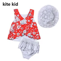 0-18M New Born Baby Girl Clothes for First Birthday Photograph Summer Ruffle PP Shorts with Flower Vest Sling Hollowed Lace Hat