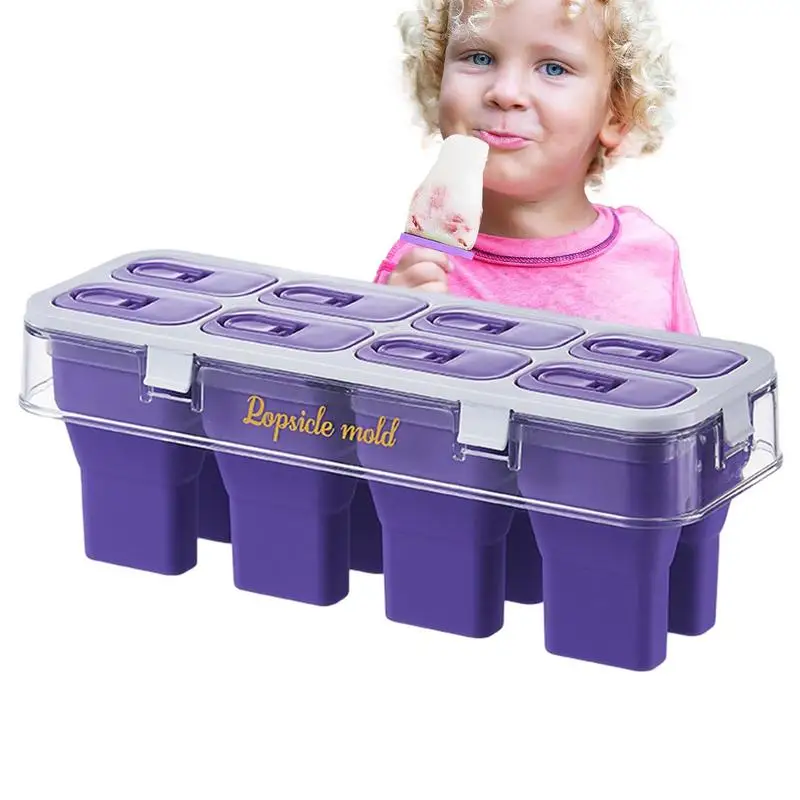 

Формы для мороженого Складные Многоразовые 8-grid Ice Mold Easy Release Ice Cream Mold для детей DIY Sicle Maker