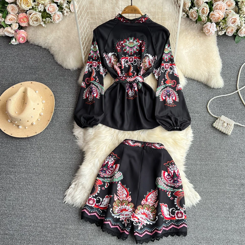 Модный комплект темпераментная рубашка с длинным рукавом-фонариком стоячим