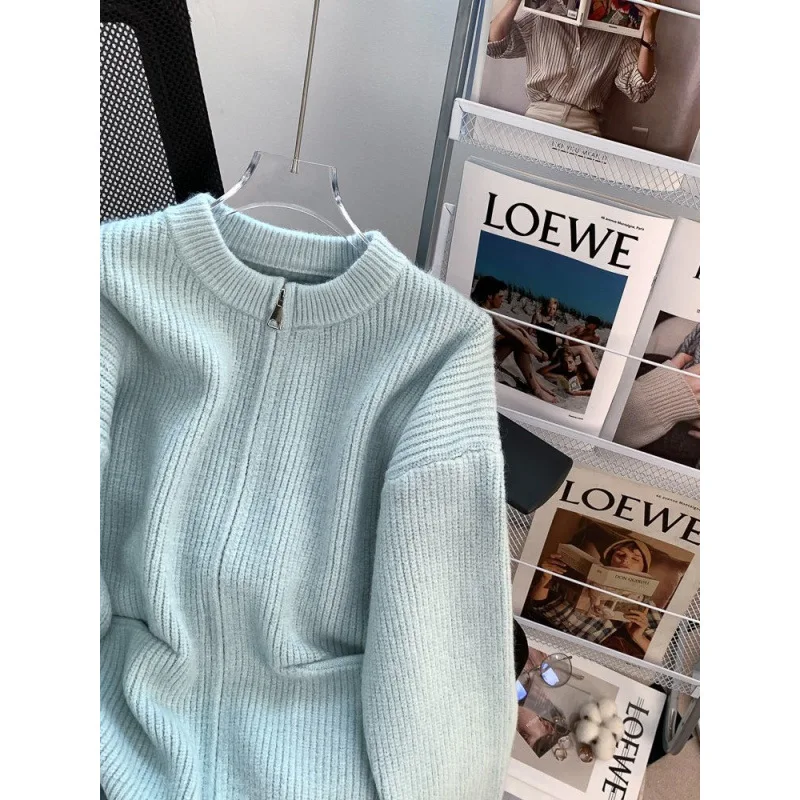 Женский мягкий вязаный кардиган на молнии Свободный Повседневный Кардиган