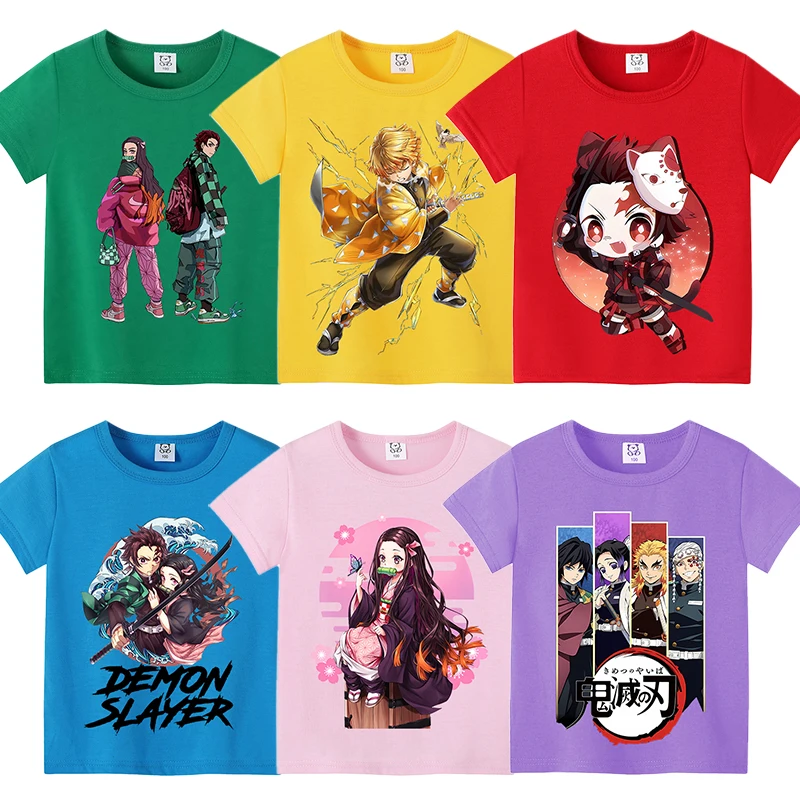 Детская футболка Demon Slayer Kimetsu No Yaiba для мальчиков и девочек кавайные аниме-фигурки