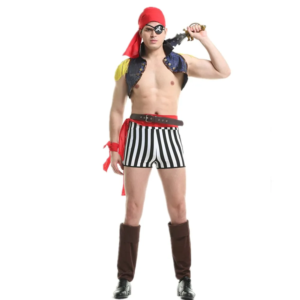 Adult Men Halloween Role Play Sexy Pirate Uniform Costume Set Cosplay Gay Bar Dance Costume Outfit