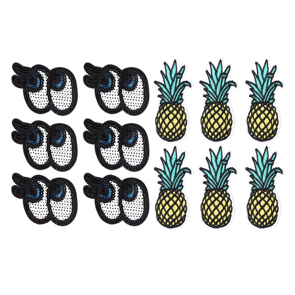 

6pcs DIY Clothes Patches Sequin Eyes Pineapple Shaped Embroidered Fashion Household Apparel Sewing Arts Accessories
