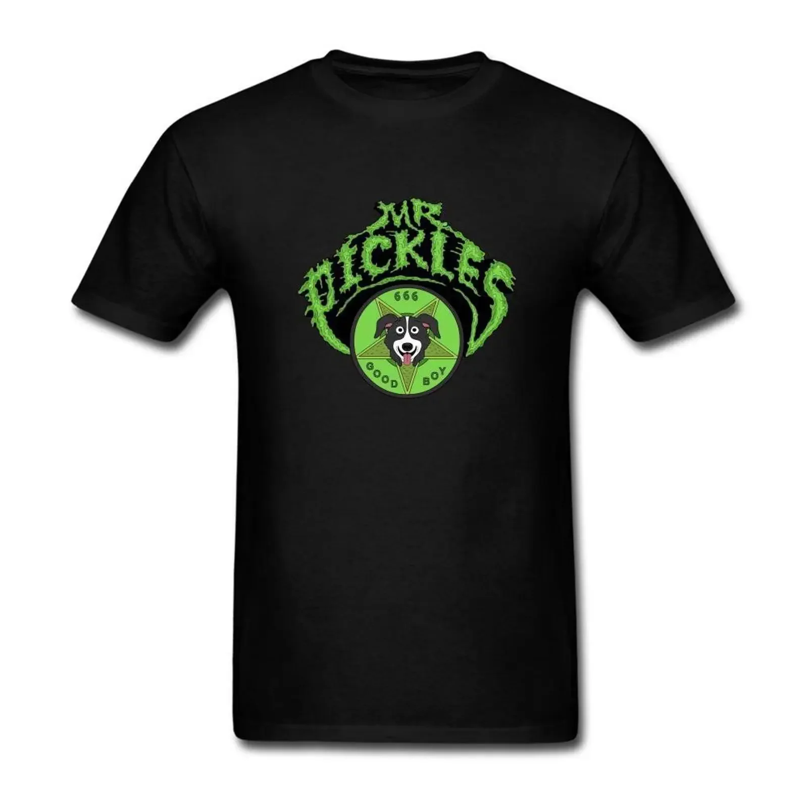 Фото Мужская футболка Desolate Men's Mr Pickles Theme, размер S-XXL, черная, винтажная, с эффектом потертости, с графическим принтом, слегка комфортная, дизайнерская одежда, универсальная. №1