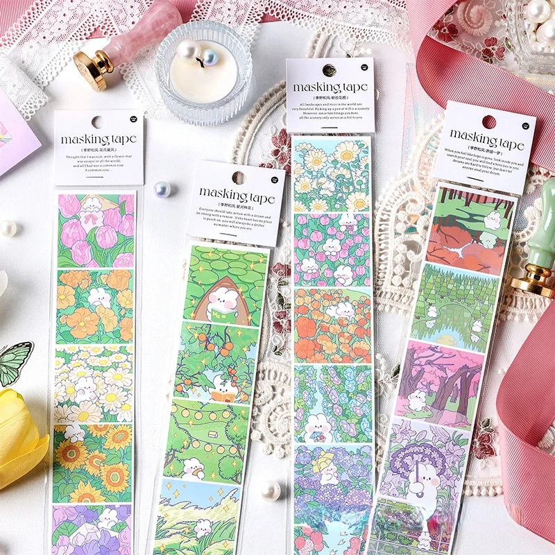 

Kawaii Self-adhesive Strip Tape Jiye Hefeng Series Lovely Fresh Stickers Hand Ledger DIY Decorative Stickers Student Stationery