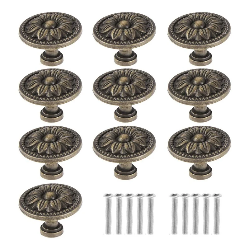 

10PCS,Vintage Antique Vintage Handle With Patterned Round Knobs, Used For Furniture, Kitchen Doors And Cupboards