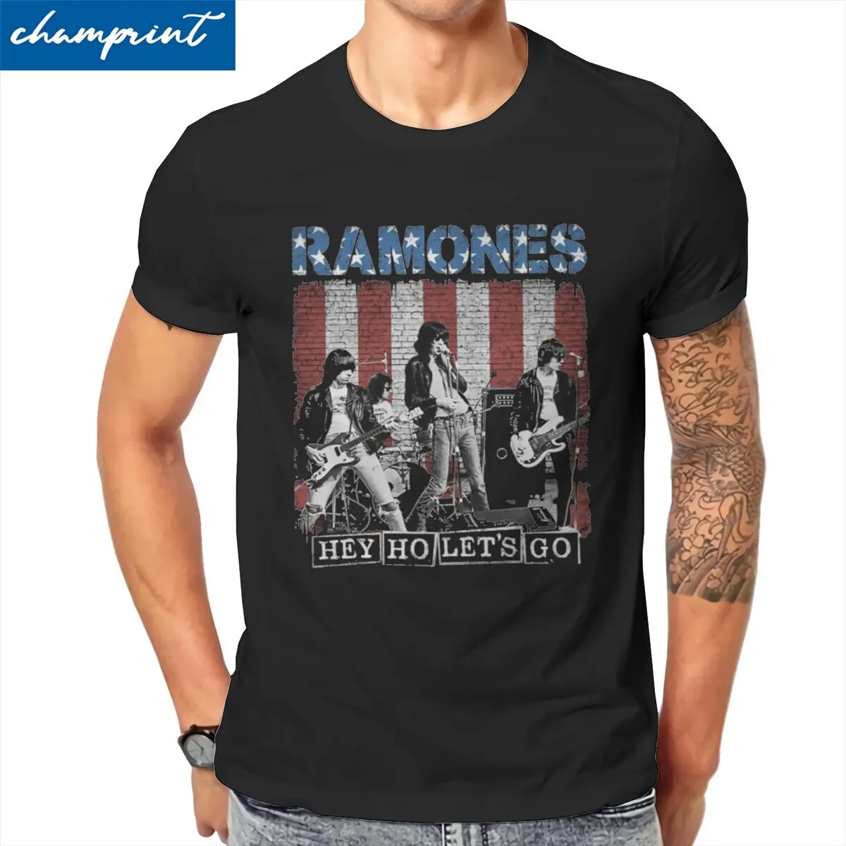 

Hey Ho Lets Go Men T Shirts Ramone Music Band Novelty Tees Short Sleeve Round Neck T-Shirt 100% Cotton Plus Size Clothing