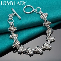 urmylady 925 sterling silver round cross smooth charm 20cm chain bracelet for women man valentine lady fashion jewelry gift