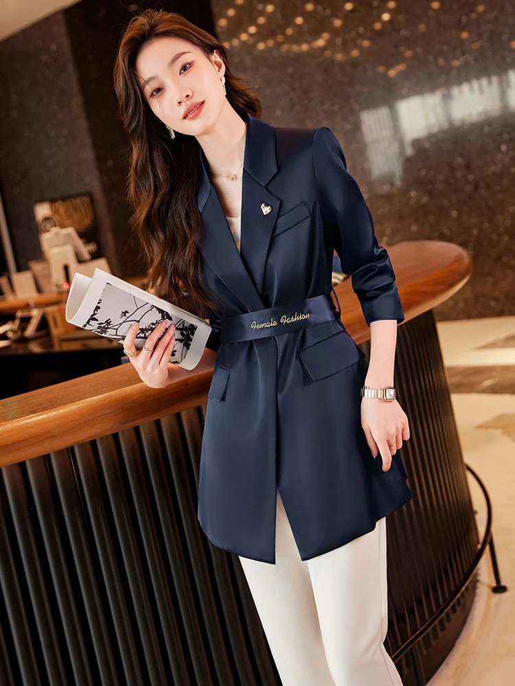 Apricot Autumn Winter Large Ladies Professional Office Lapel Cardigan Suit Jacket Casual Blazer Women Work Coat Solid Blazers