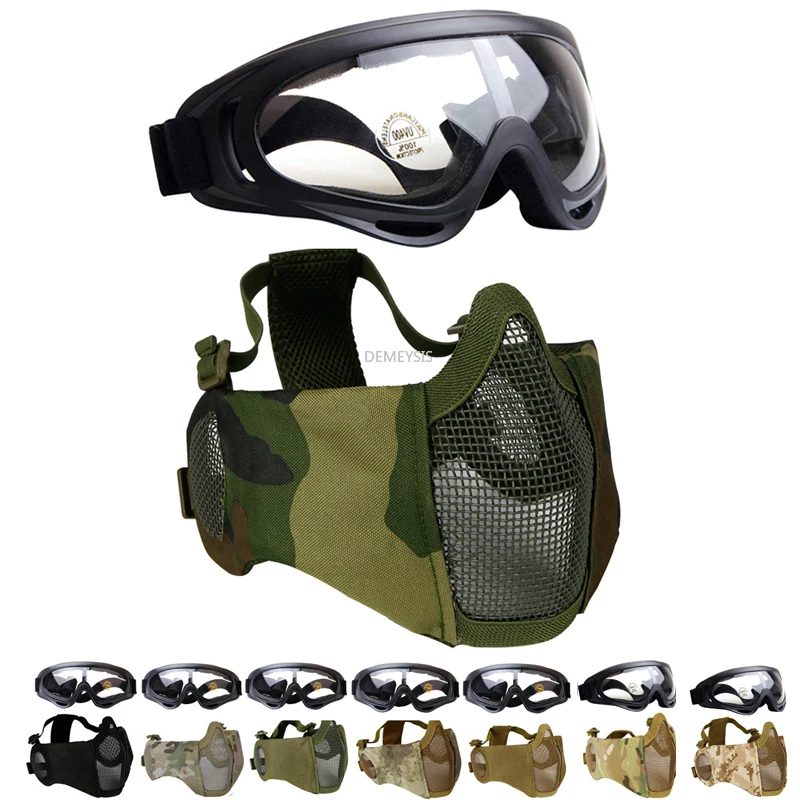 

Маска для страйкбола и набор очков, защитная маска для тренировок по военной стрельбе, уличная спортивная маска для пейнтбола Cs Wargame, армейские боевые маски