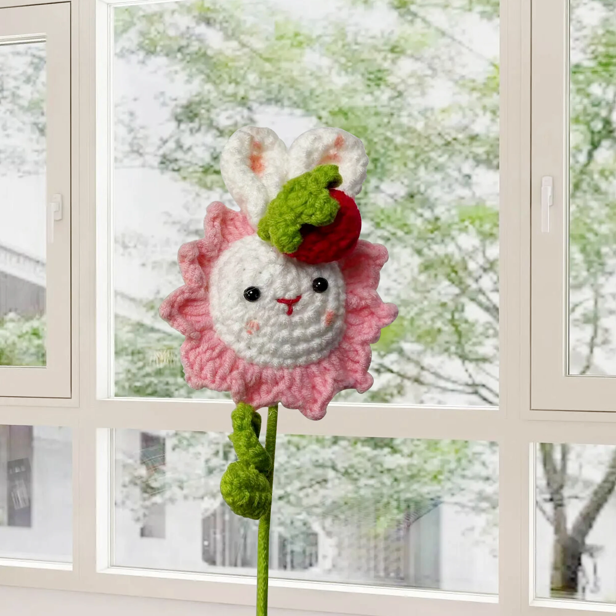 

Hand-Woven Bouquet Diy Sun Flower Rabbit Homemade Knitted Wool Flowers Finished Cute Crochet Educational Creative Gift Toy