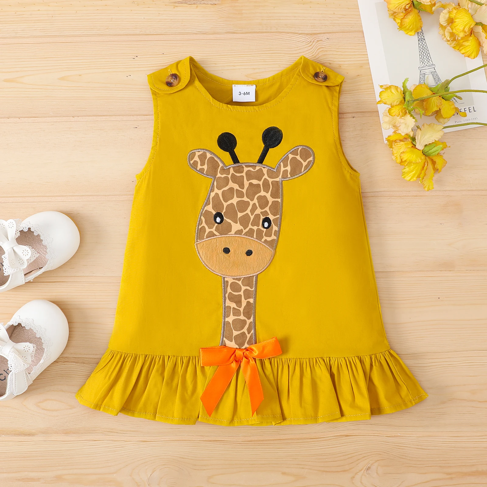 

PatPat Baby Girl 100% Cotton Giraffe Embroidered Tank Dress