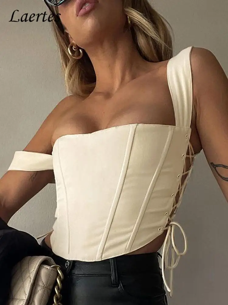 

Laertes Sexy Lace Up Corset Crop Top Women Y2K Solid Drawstring Cami Tube Tops 2022 Summer Casual Beach Vacation Female Bustier