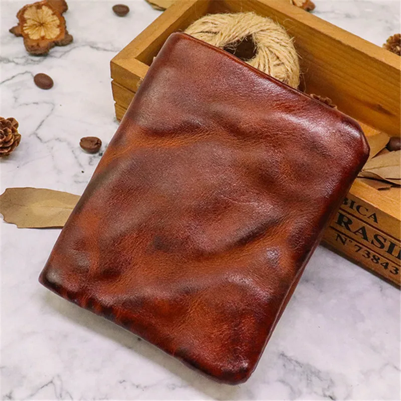 Vintage fashion luxury designer natural genuine leather Man women short wallets multi-card business card holder card female