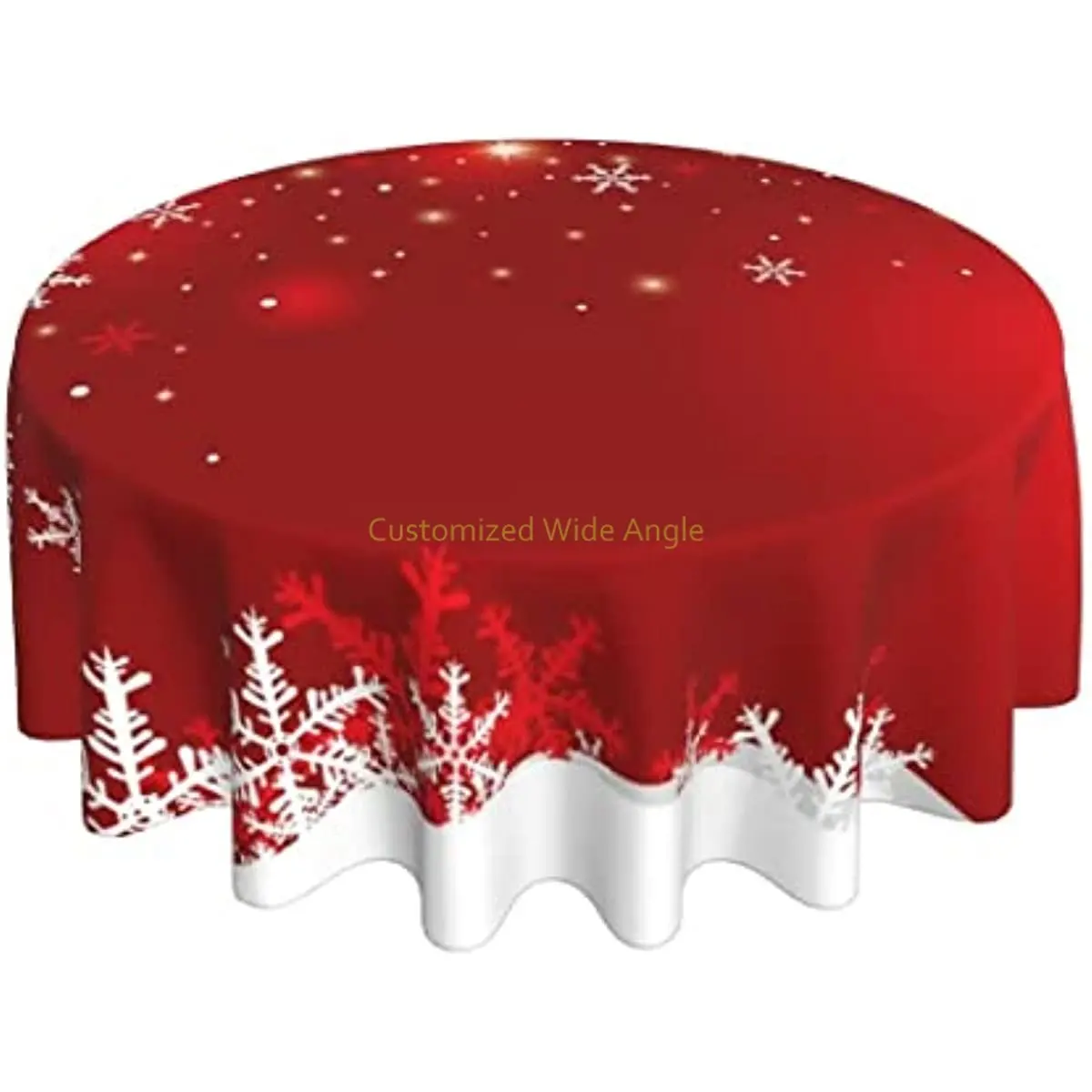 

Merry Christmas Tablecloth, 60 Inches, Circular, Red, White, Snowflake, Dustproof, Wrinkle Resistant, Rustic