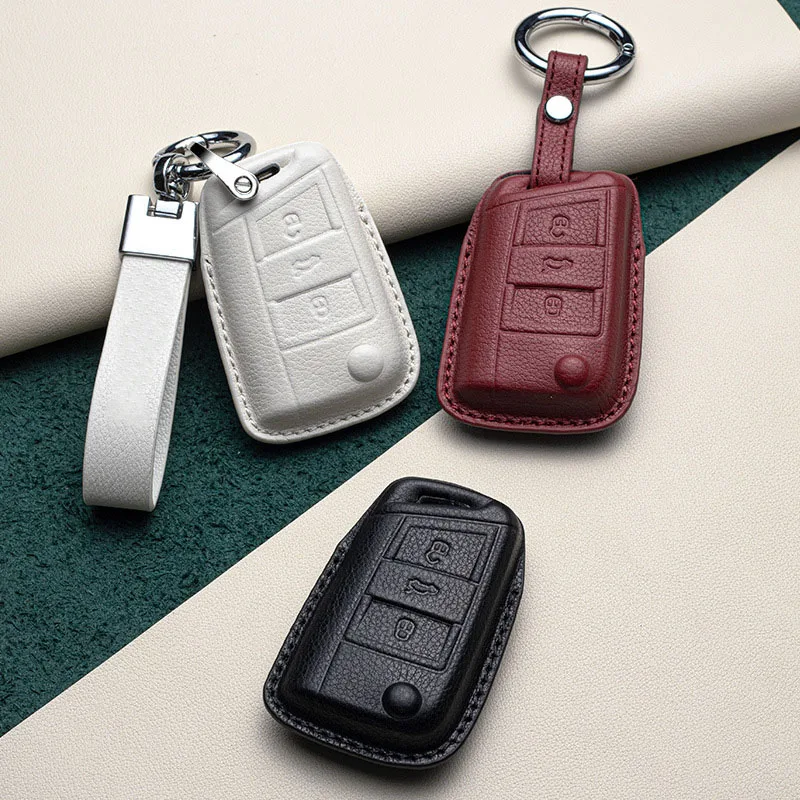 

Leather Car Key Case For VW Mk1 Mk2 Magotan Polo Golf Passat B8 Beetle Caddy T5 Up Eos Tiguan Skoda Superb A7 A5 SEAT Leon Altea