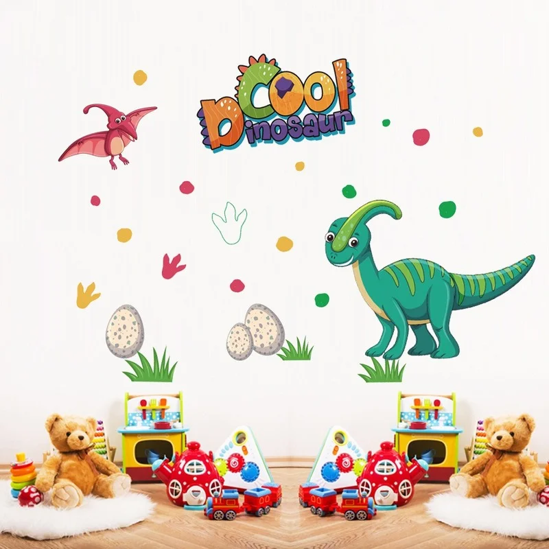 

New Cartoon Dinosaur Footprints Grass Dinosaur Egg Graffiti Wall Stickers Living Room Bedroom Kids Room Home Decoration Painting