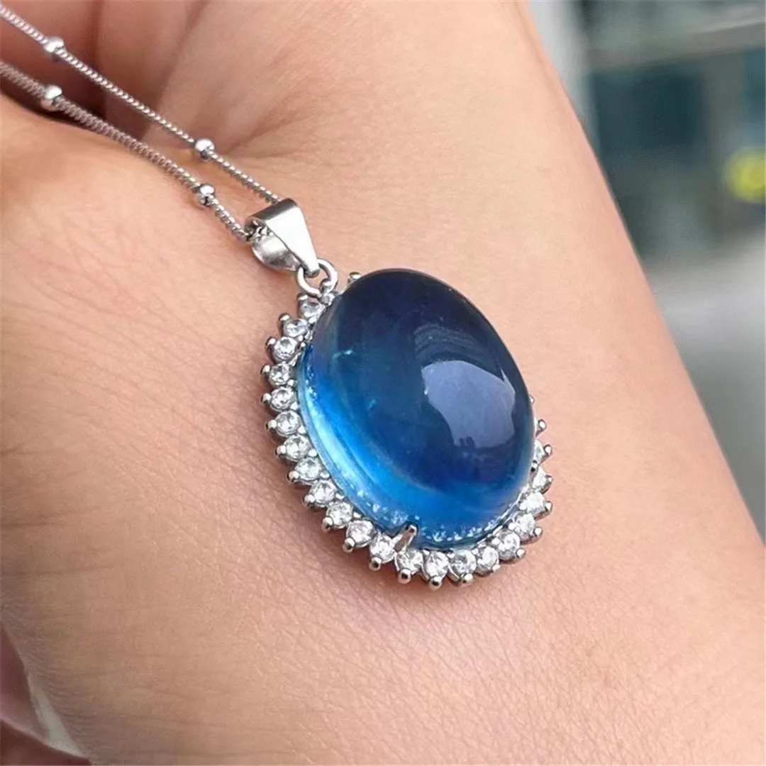 

Natural Aquamarine Stone Pendant 925 Silver Jewelry For Woman Man Healing Gift Blue Crystal 24x17x12mm Beads Gemstone AAAAA