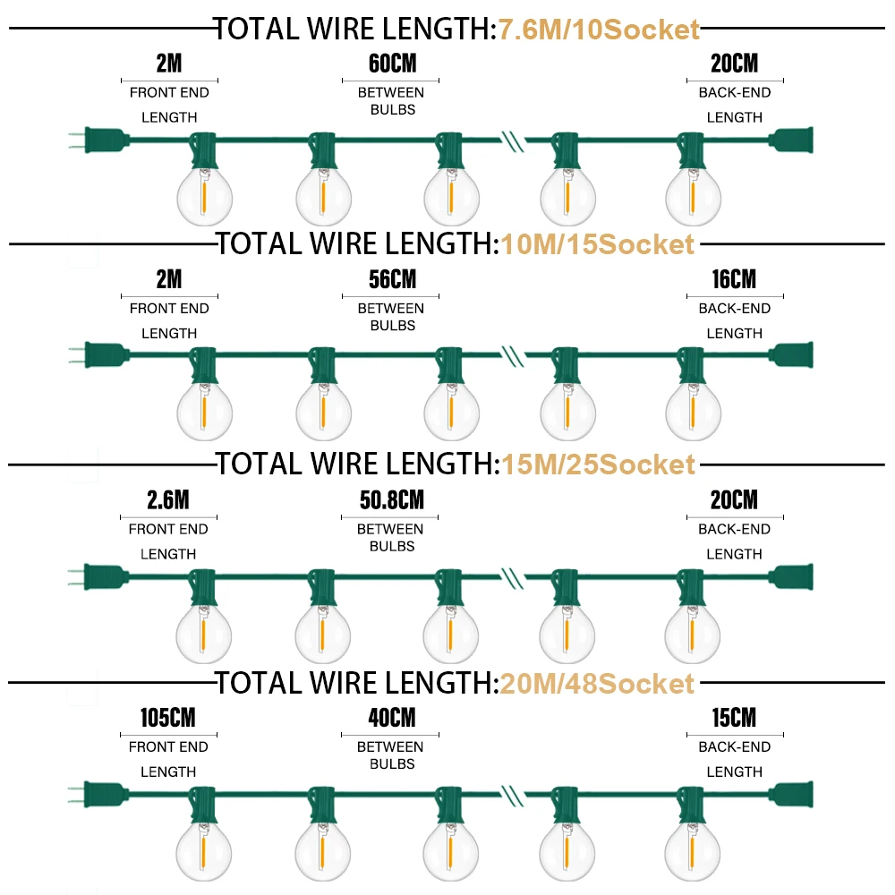 Водонепроницаемая уличная светодиодная гирлянда G40 ЕС 220 В США 110 с теплым белым
