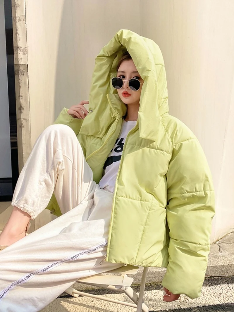 Solid Thick Warm Loose Parkas Down Jacket Winter Women 2023 Korean Elegant Hooded Cotton Jackets Coats Female Casual Streetwear