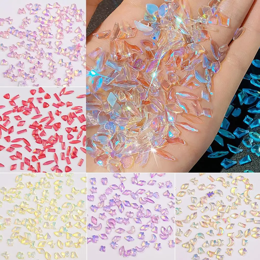 

100pcs Aurora Resin AB Mixed Shape Gems Nail Charms 3D Irregular Flat Backs Rhinestones Nail Decoration DIY Manicure Jewelry YR8