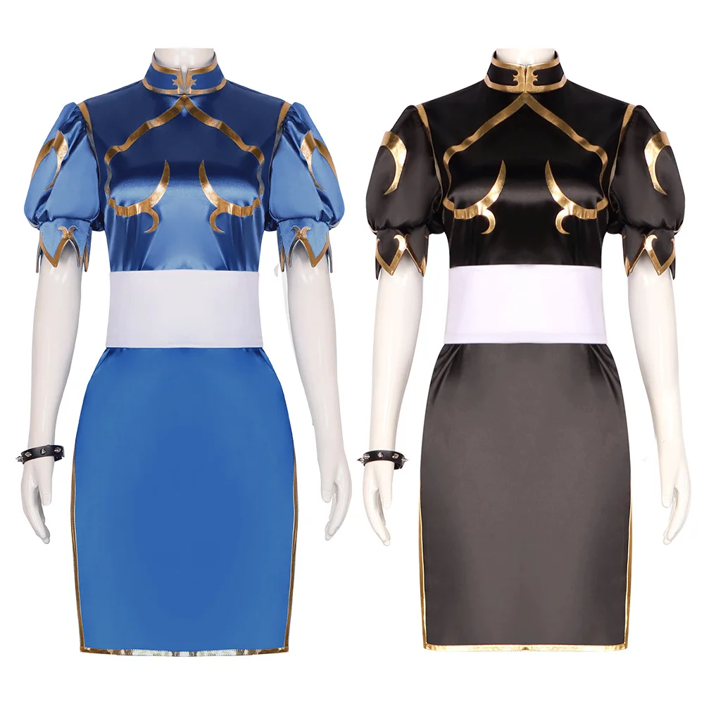 

Hot Game Street Fighter Anime Cosplay Chun-Li COS Uniform Cheongsam Dress Halloween Party Performance Wear Clothing Women Girls