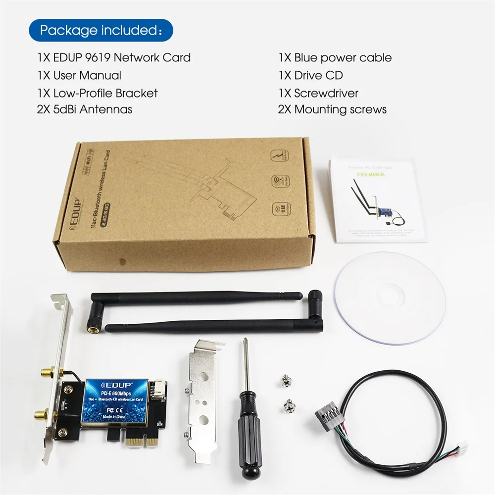 EDUP 600Mbps WIFI PCI Express Network Card 2.4G/5GHz Wireless Blue-tooth PCI-E LAN Card 802.11 ac/b/g/n Adapter For Computer images - 6