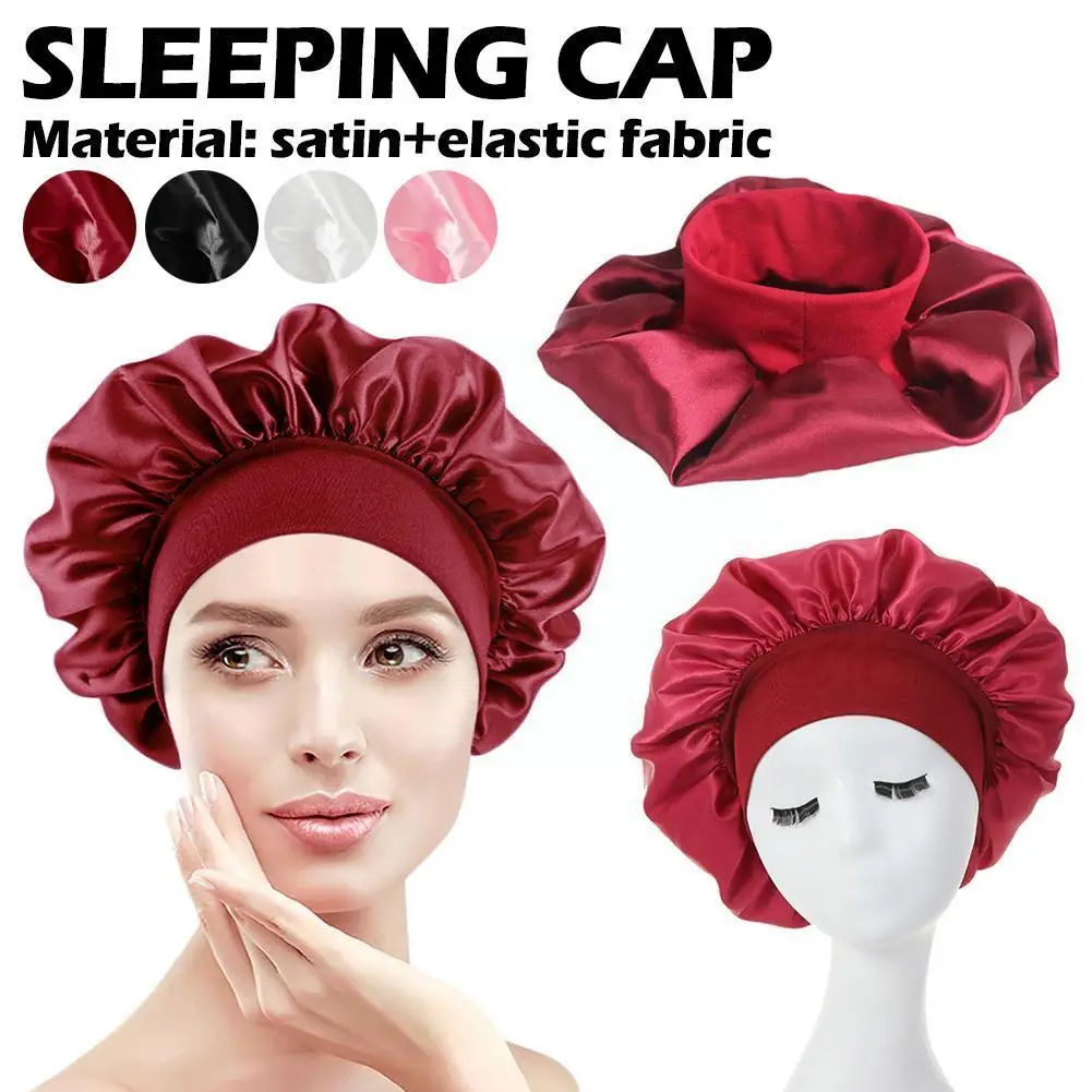 

Women's Satin Solid Sleeping Hat Soft Silk Solid Sleeping Care Sleep Cap Unisex Bonnet Hair Women Cap Hat Men Night K3C0