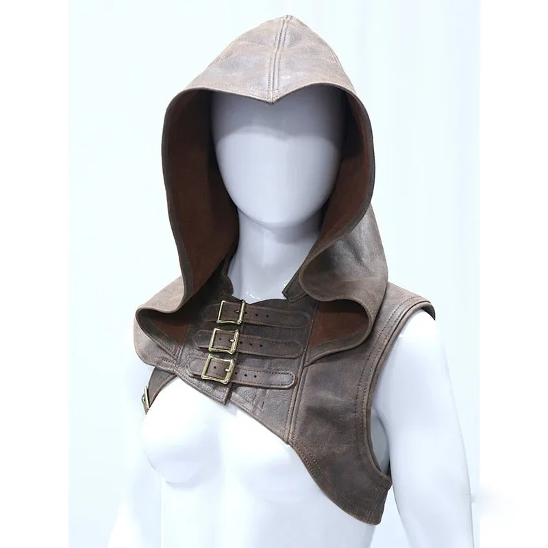 

Hood Leather Caps Hood, adult medieval Wica costume, padded accessories, Cosplay, Assassin hat, war costume, women, men