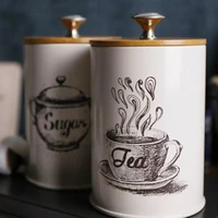 3x retro tea coffee sugar canisters kitchen storage pot tins iron w lid