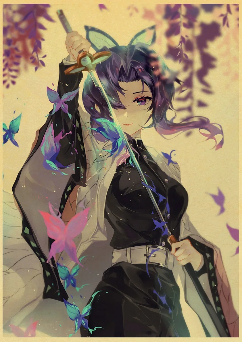 Kimetsu No YAIBA Tanjirou Nezuko аниме плакат в стиле ретро из крафт-бумаги Bar Office Кофейня