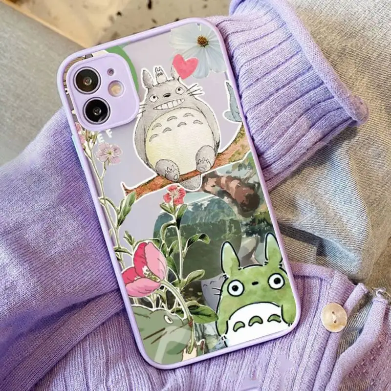 

Cute Totoro Miyazaki Anime No Face Phone Case for iPhone X XR XS 7 8 Plus 11 12 13 pro MAX 13mini Translucent Matte Case