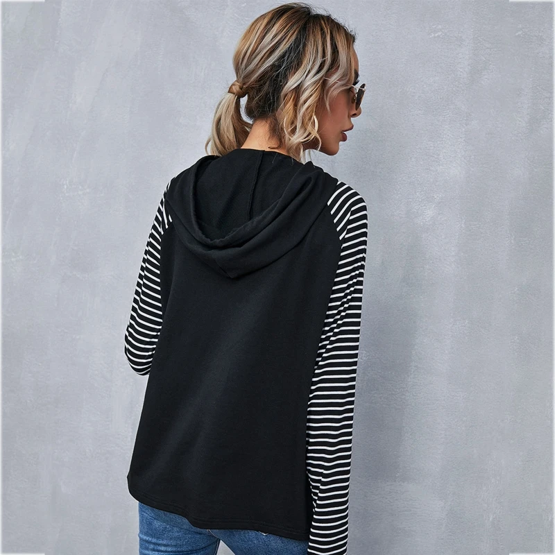 

Women Striped Print Raglan Long Sleeve Hoodies Colorblock Crewneck Casual Loose Drawastring Sweatshirt Pullover Tops